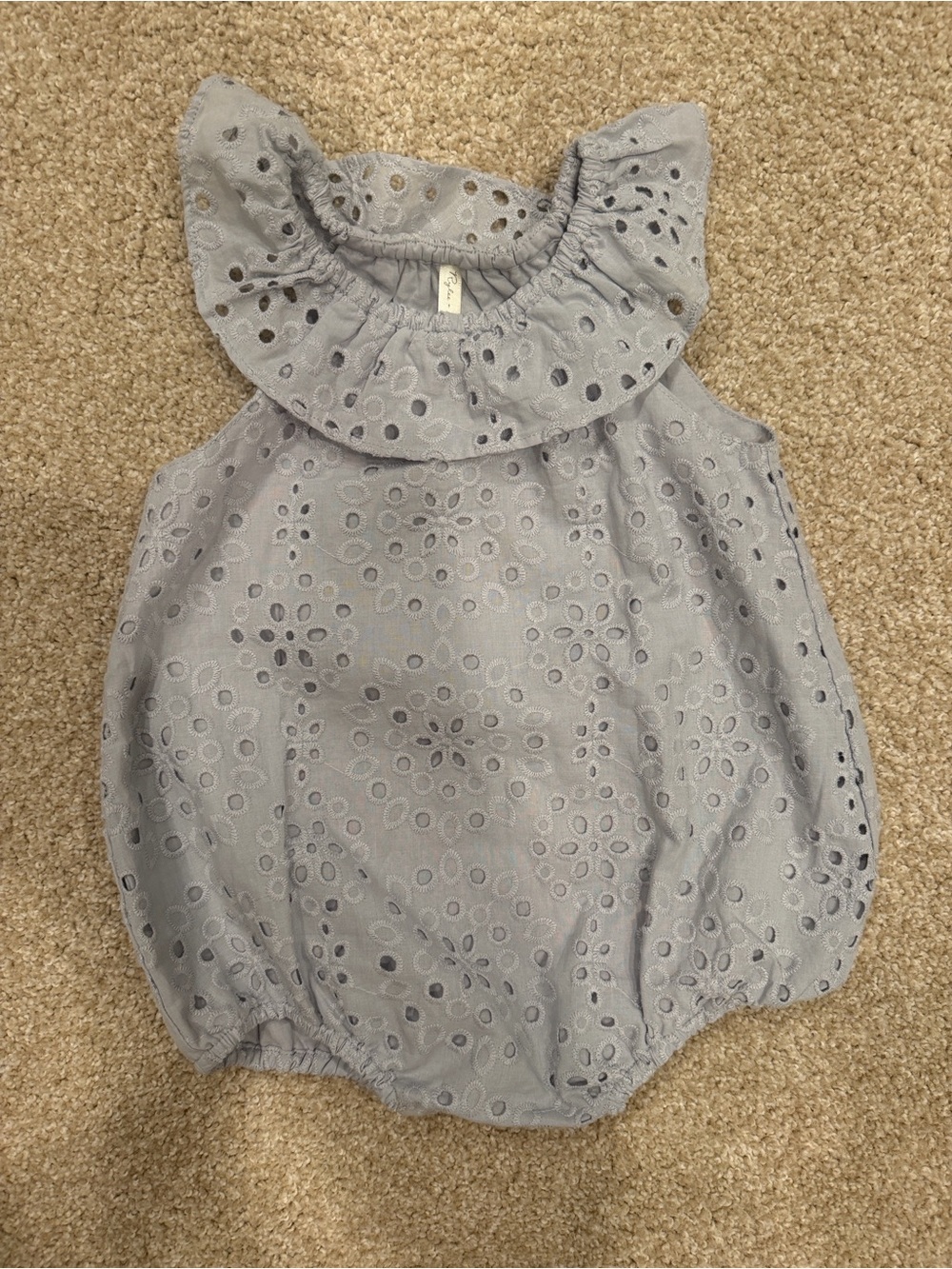 New without tag. Rylee + Cru Light Gray Eyelet Ruffle Romper